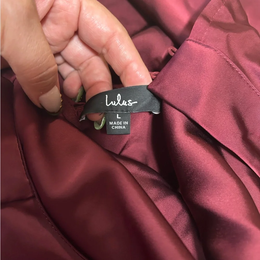 Lulus Classic Elegance Wine Satin Sleeveless Mock Neck Maxi Dress - Picture 4 of 12